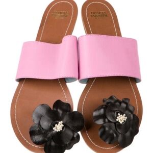 Frances Valentine Pink Sandals with Black Floral Detail